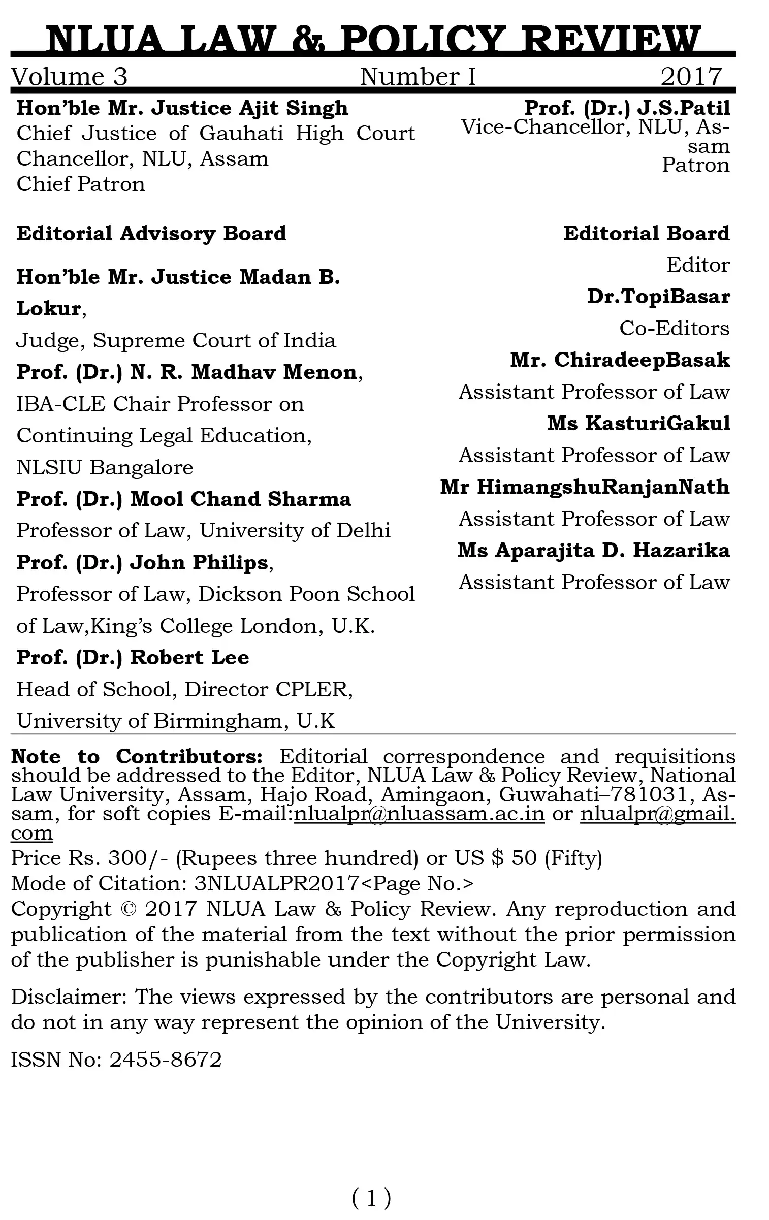 NLUA Law and Policy Review