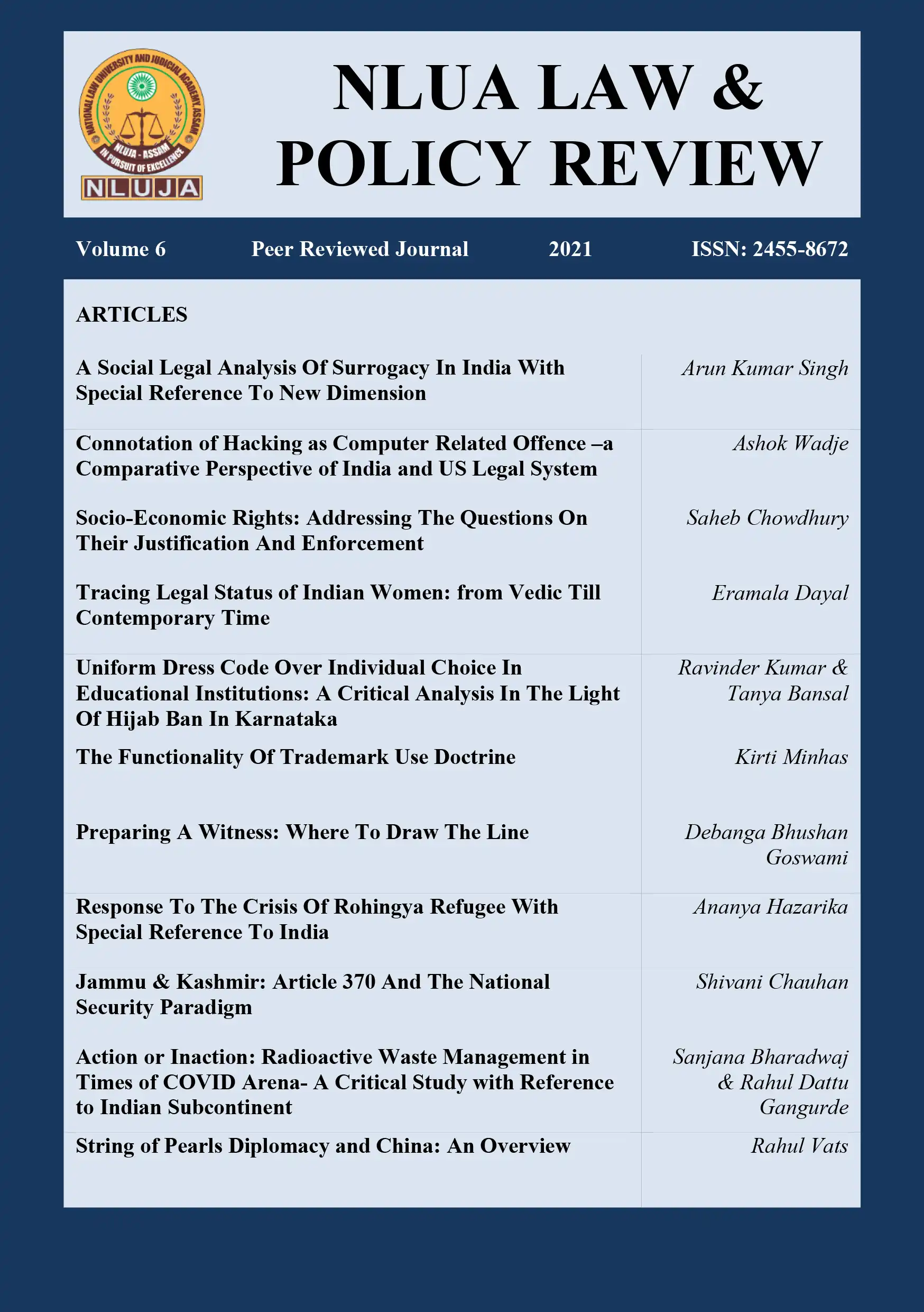 NLUA Journal of Intellectual Property Rights Vol 1 Issue 1